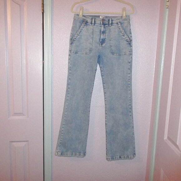 Kensie Wide Leg Jeans Size 30 Savannah Flare Braided Patch Pockets High Rise - Picture 1 of 8